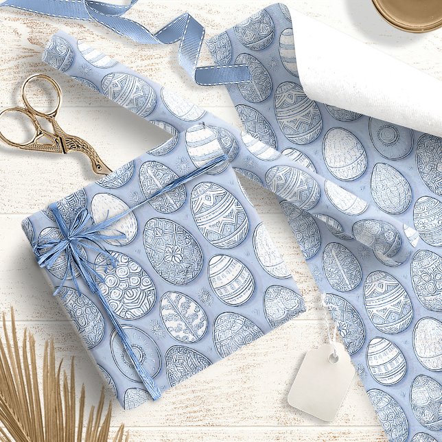 Decorated Easter Eggs Pattern Blue ID1096 Wrapping Paper (Creator Uploaded)