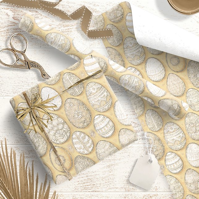 Decorated Easter Eggs Pattern Yellow D1096 Wrapping Paper (Creator Uploaded)
