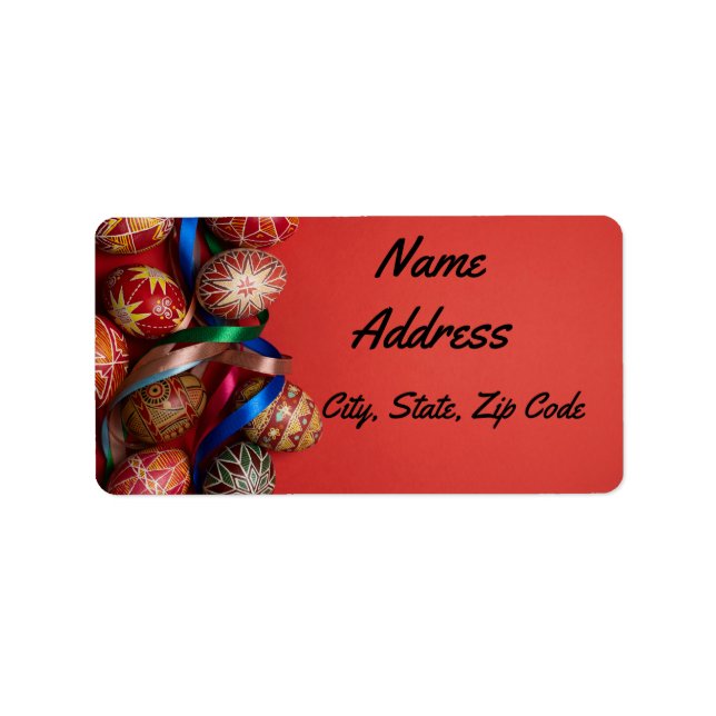 Decorated Eggs on a red background Label (Front)