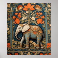 Decorated Elephant William Morris Inspired Floral