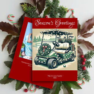 Decorated Golf Cart • Bright Red Photo Holiday Card