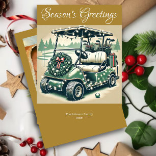 Decorated Golf Cart • Gold Photo Holiday Card