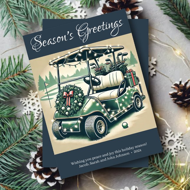 Decorated Golf Cart • Navy Blue Holiday Card (Creator Uploaded)