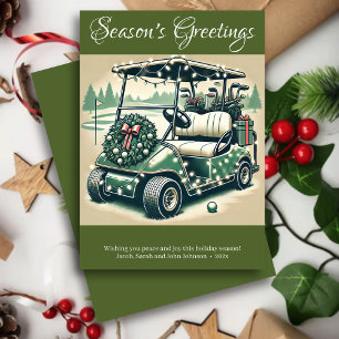 Decorated Golf Cart • Olive Green Holiday Card