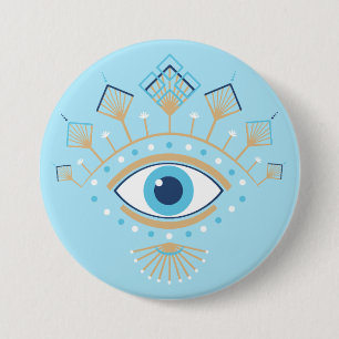 Decorated Greek Evil Eye Turkish Protection Symbol 7.5 Cm Round Badge