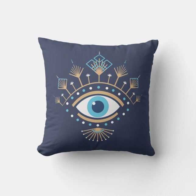 Decorated Greek Evil Eye Turkish Protection Symbol Cushion (Front)