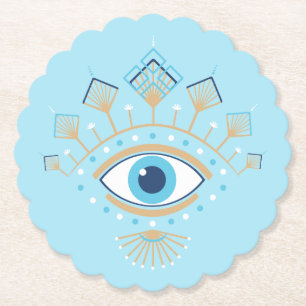 Decorated Greek Evil Eye Turkish Protection Symbol Paper Coaster