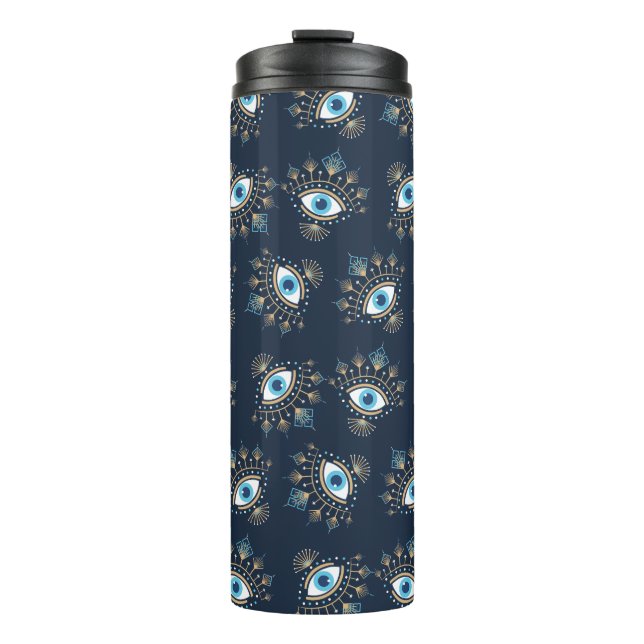 Decorated Greek Evil Eye Turkish Protection Symbol Thermal Tumbler (Front)
