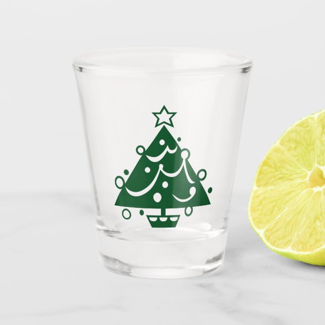 Decorated Green Christmas Tree Illustration on Sho Shot Glass (Front)