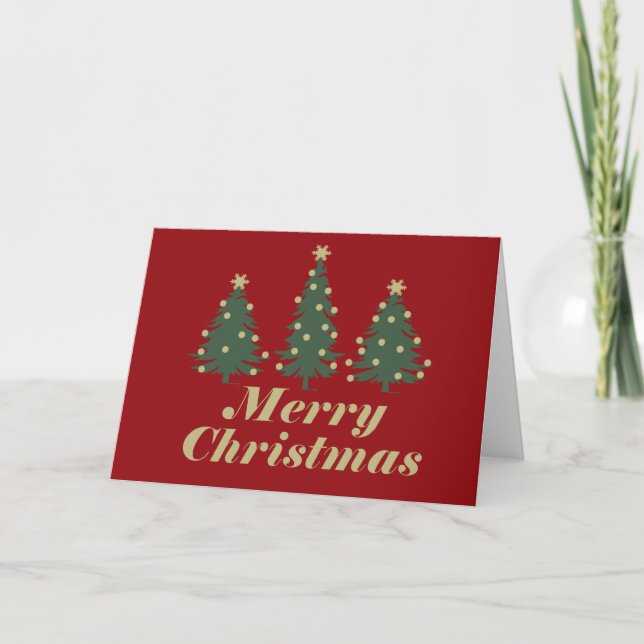 Decorated holiday Merry Christmas pine trees Card (Front)