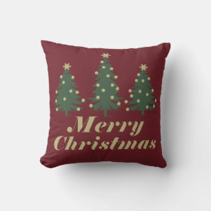 Decorated holiday Merry Christmas pine trees Cushion