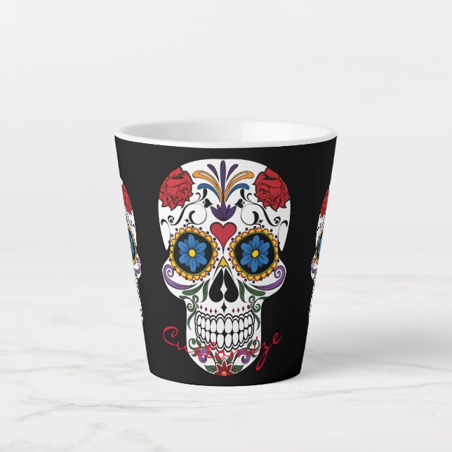 Decorated Human Skull Art Thunder_Cove Latte Mug (Front)