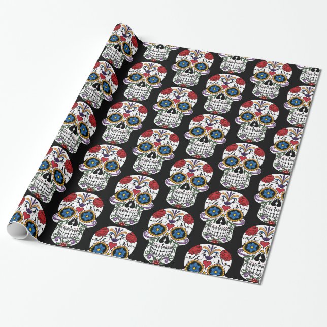 Decorated Human Skull Art Thunder_Cove Wrapping Paper (Unrolled)