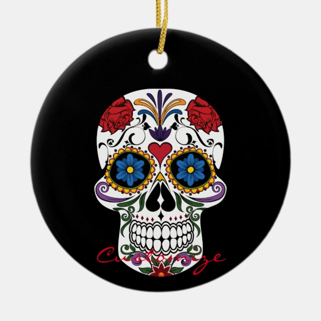 Decorated Human Skulls Art Thunder_Cove Ceramic Ornament (Front)