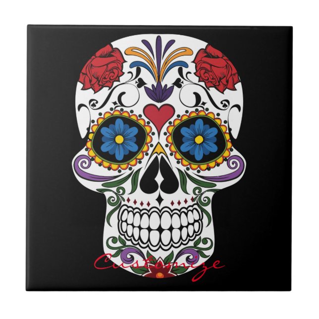 Decorated Human Skulls Art Thunder_Cove Ceramic Tile (Front)