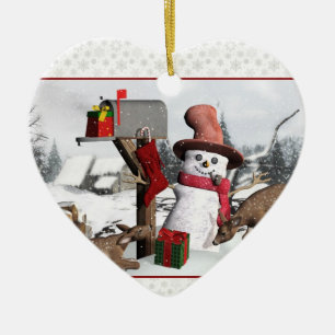 Decorated Mailbox Snowman Deer and Gifts Ornament
