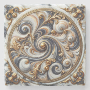 Decorated Marble Design And Gold trim Stone Coaster