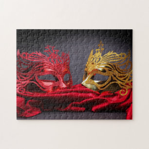 Decorated masquerade mask on red velvet jigsaw puzzle