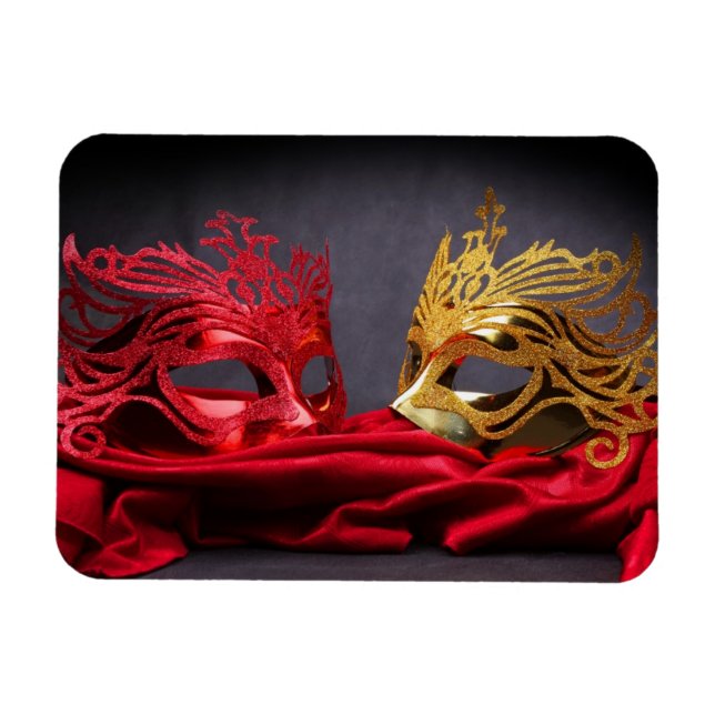 Decorated masquerade mask on red velvet magnet (Horizontal)