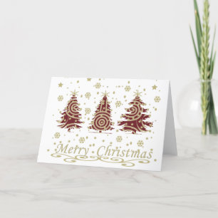 Decorated modern holiday christmas pine trees card