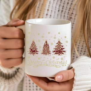 Decorated modern holiday christmas pine trees coffee mug