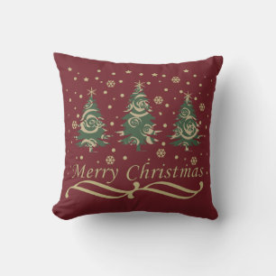 Decorated modern holiday christmas pine trees cushion