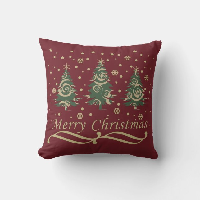 Decorated modern holiday christmas pine trees cushion (Front)