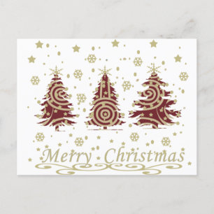 Decorated modern holiday christmas pine trees postcard
