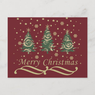 Decorated modern holiday christmas pine trees postcard