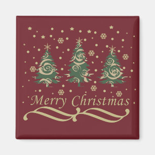 Decorated modern Merry Christmas pine trees Magnet