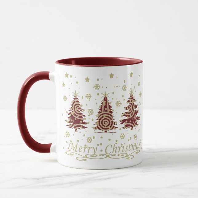Decorated modern Merry Christmas pine trees Mug (Left)