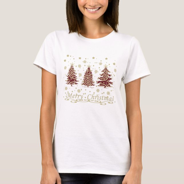 Decorated modern Merry Christmas pine trees T-Shirt (Front)