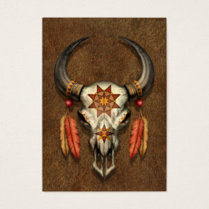 Decorated Native Bull Skull with Feathers