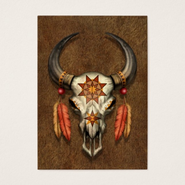 Decorated Native Bull Skull with Feathers (Front)