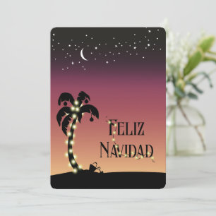 Decorated Palm Night Sky Feliz Navidad Back Photo Holiday Card