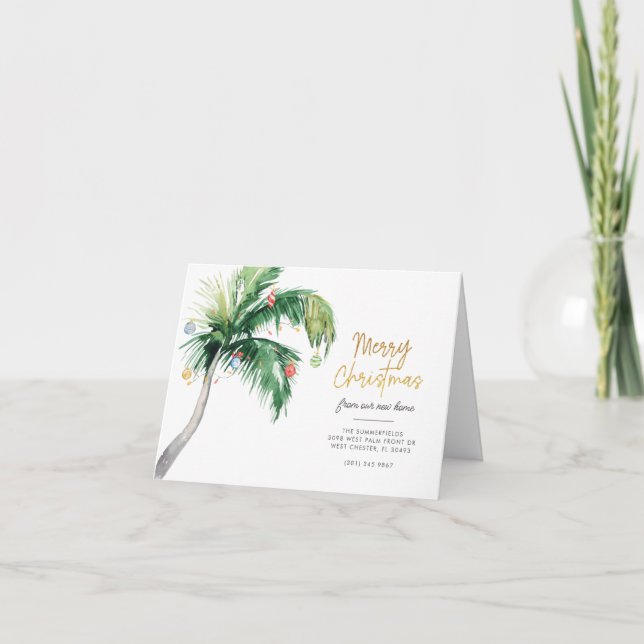Decorated Palm Tree Christmas Moving Announcement (Front)