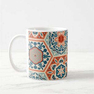 Decorated patterned hexagon cement ceramic tiles, coffee mug