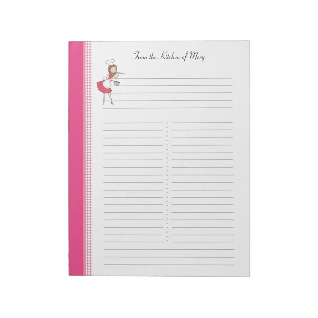 Decorated Personalised Recipe Pad Lined (Rotated)