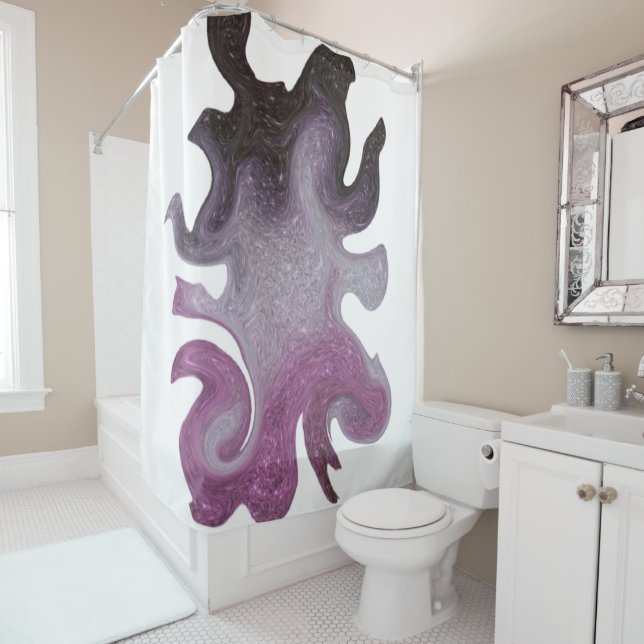 Decorated pink shower curtain (In Situ)