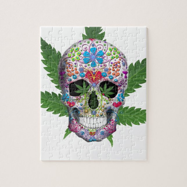 Decorated Skull Pot Leaf Jigsaw Puzzle (Vertical)