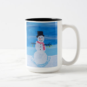 Decorated Snowman Card Two-Tone Coffee Mug