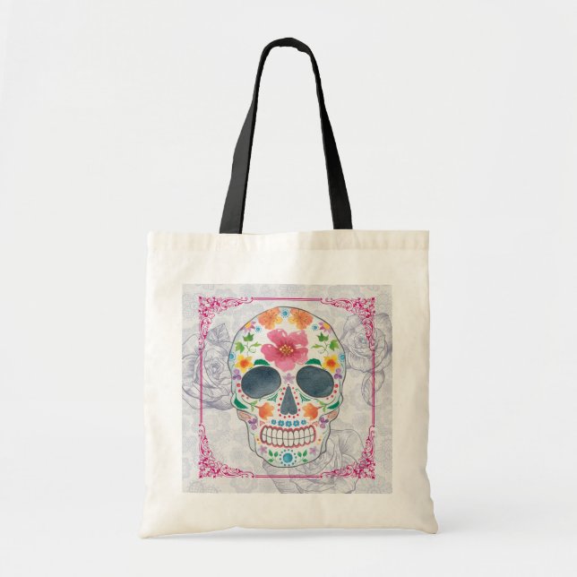 Decorated Sugar Skull Art Tote Bag (Front)