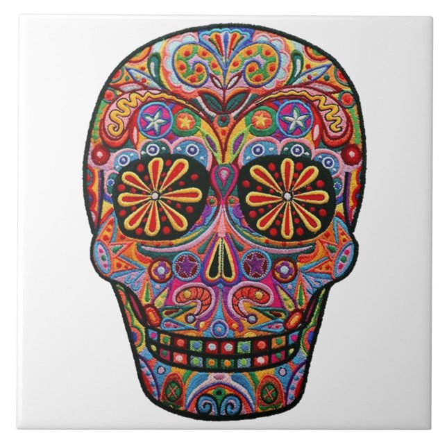 Decorated tile embroidered skull (Front)