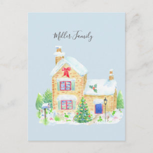Decorated Traditional House Customisable Christmas Postcard