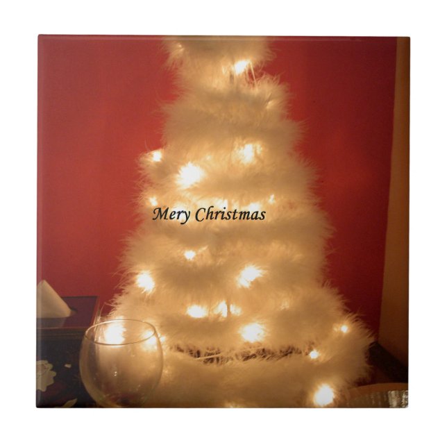 Decorated White Christmas Tree Collection Ceramic Tile (Front)