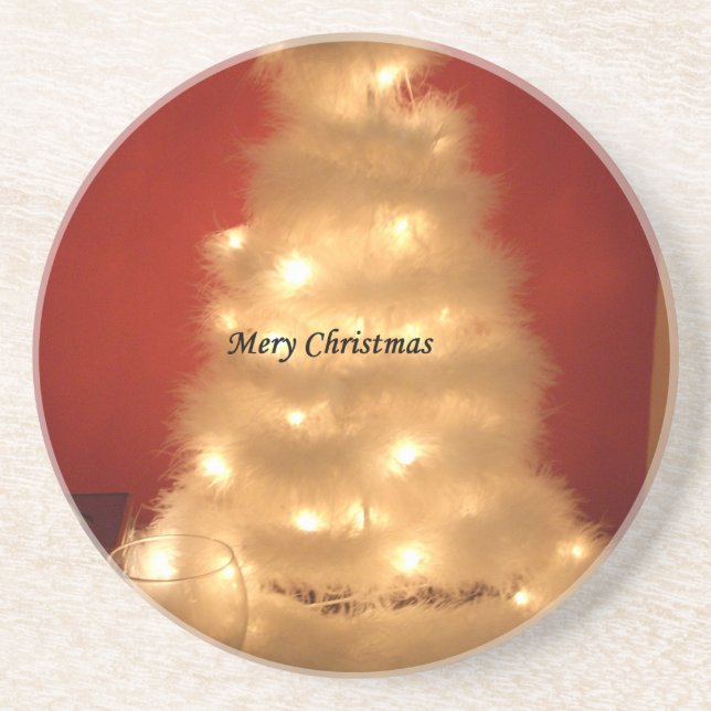 Decorated White Christmas Tree Collection Coaster (Front)