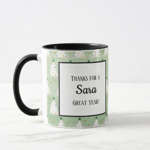 Decorated White Xmas Trees Green Star & Ornaments Mug