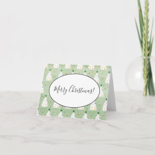 Decorated White Xmas Trees Green Star & Ornaments Note Card