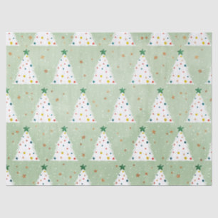 Decorated White Xmas Trees Green Star & Ornaments Tissue Paper