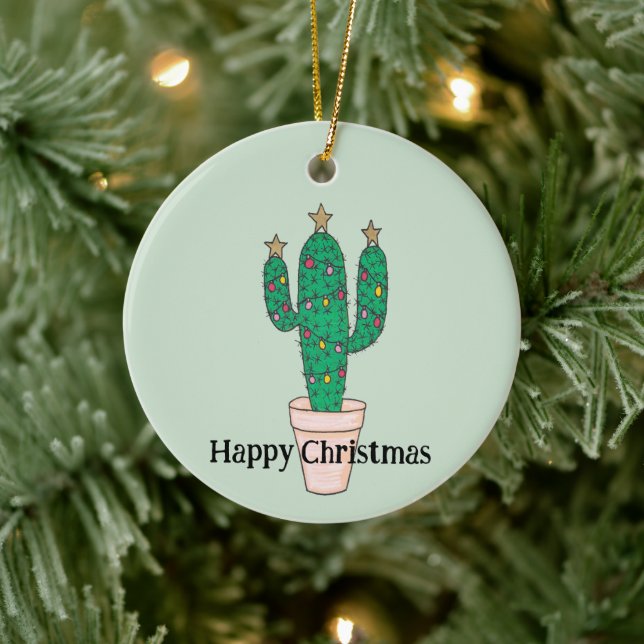 Decorated Xmas tree cactus, personalised Ceramic Ornament (Tree)